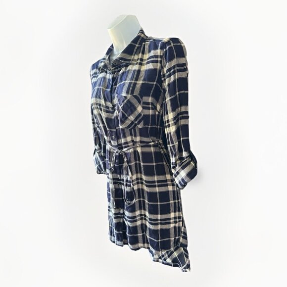 NEW Motherhood Maternity Plaid Shirt Dress Women's Size Small Blue Soft Flannel - Picture 5 of 9